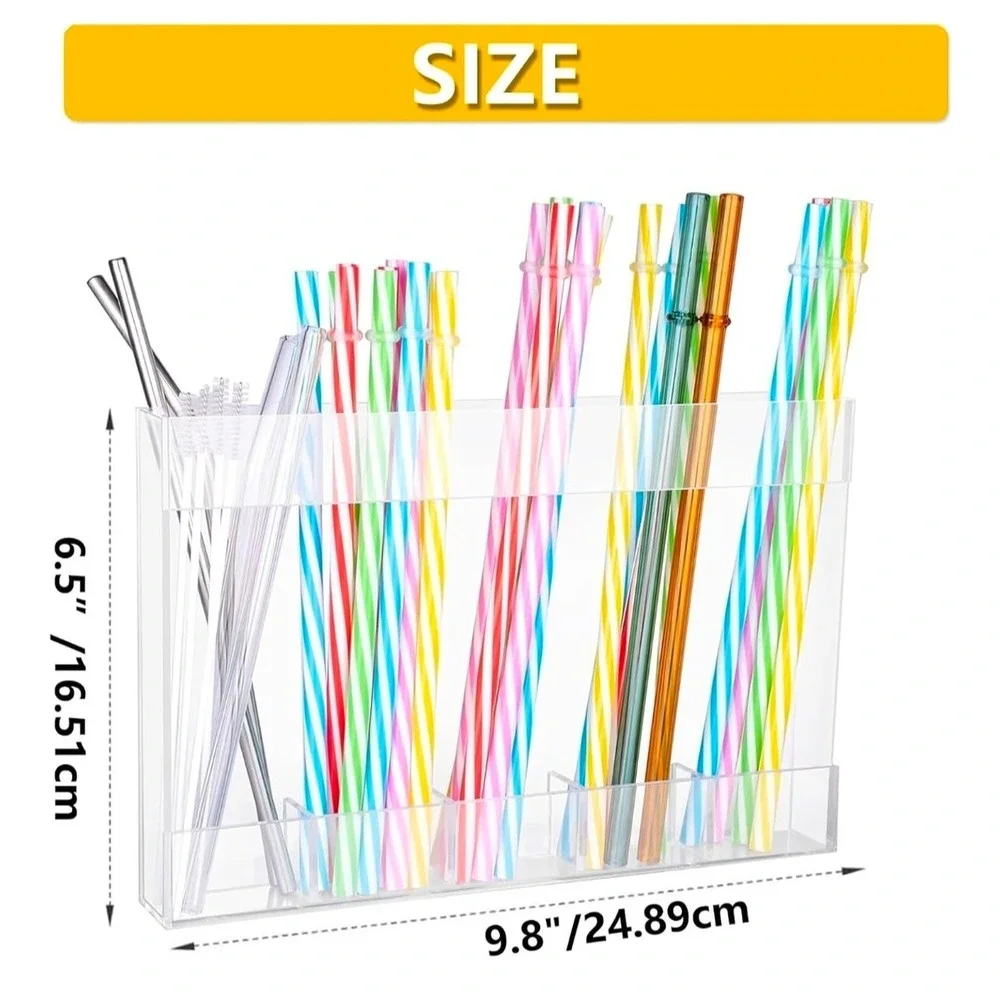 Clear Acrylic Wall Mount Straw Holder Organizer Kitchen Beverage Station Storage